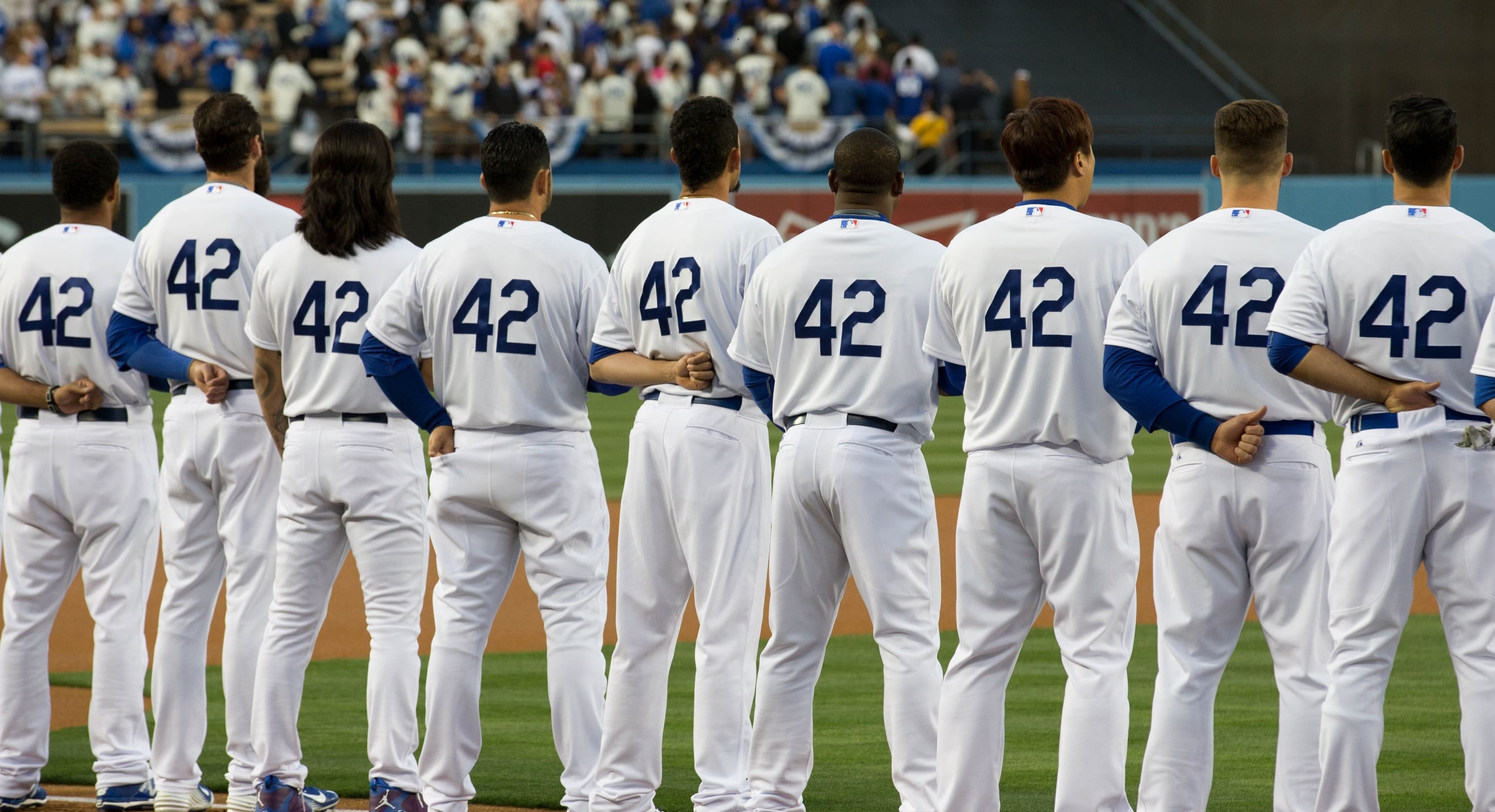 group of players wearing 42 Jersey